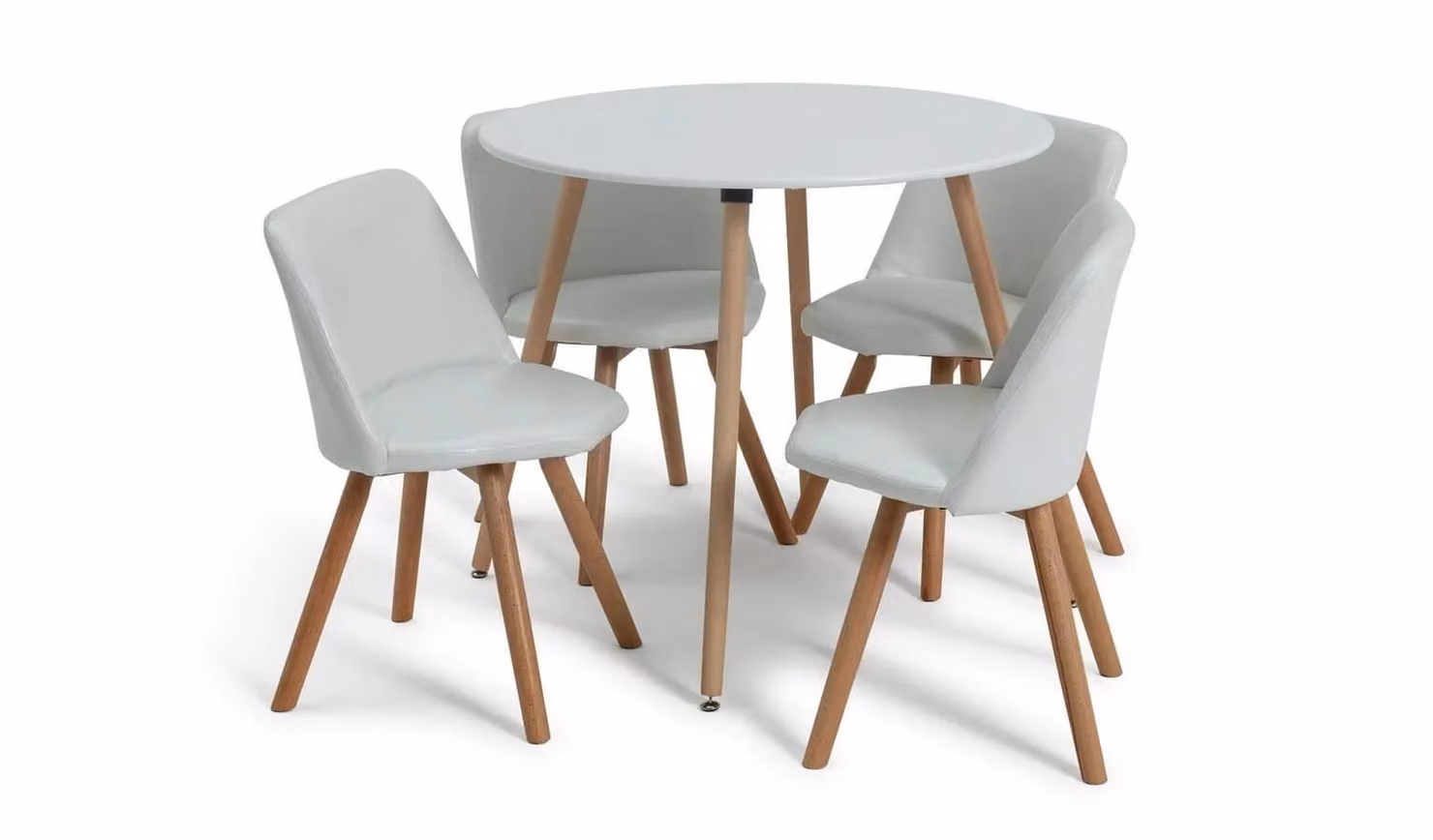 Quattro White Round Dining Table and 4 Chairs Modern Kitchen Furniture Set