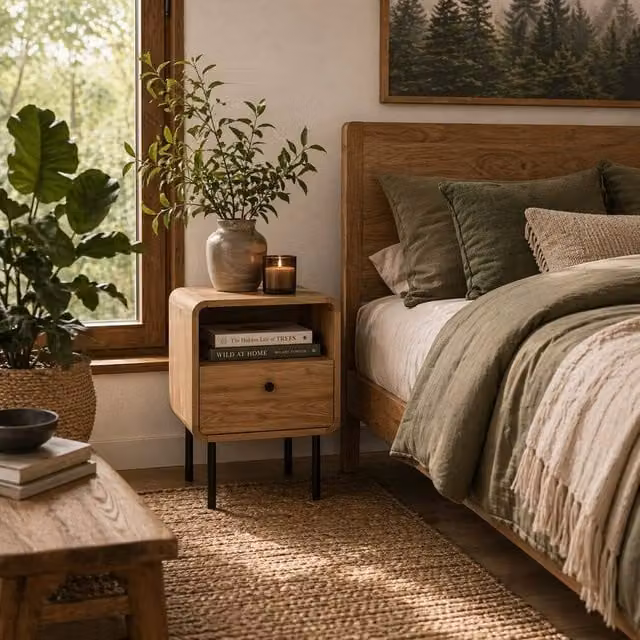 Wyld Haus Move Lalo Oak Finish Bedside Table with Drawer and Open Shelf in Light Oak – 1
