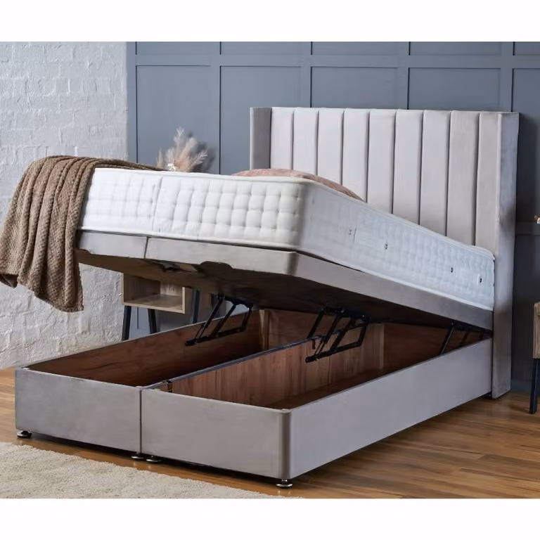 BSSPOKE Hannah Super King Ottoman Divan Bed with 54 inch Headboard and Mattress in Black Plush Velvet