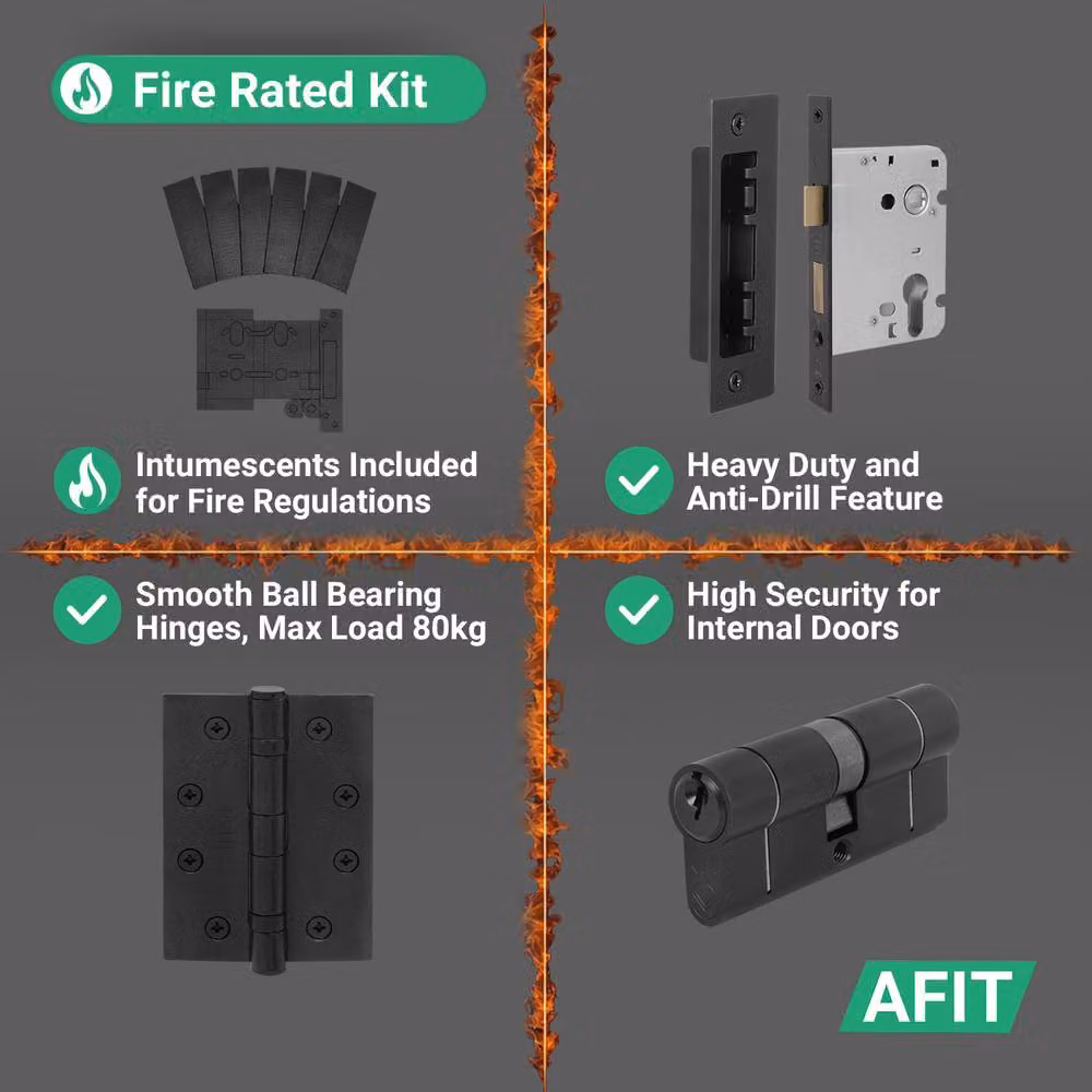 AFIT Matt Black Fire Rated Return to Door Handles with Euro Double Cylinder and Hinges, 150 x 150 mm – 5