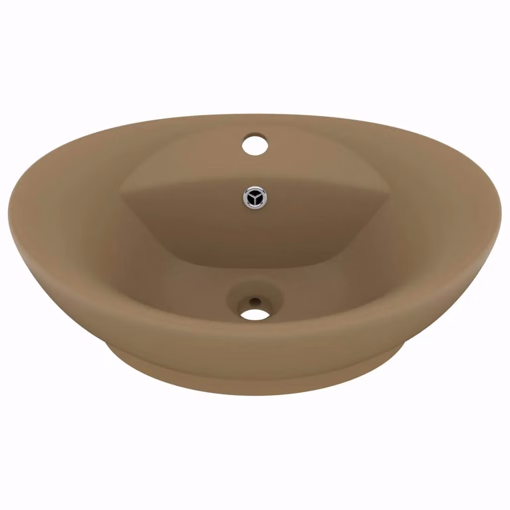 Berkfield Home Oval Ceramic Countertop Basin with Overflow in Matt Beige, W: 58.5 cm, D: 39 cm – 2