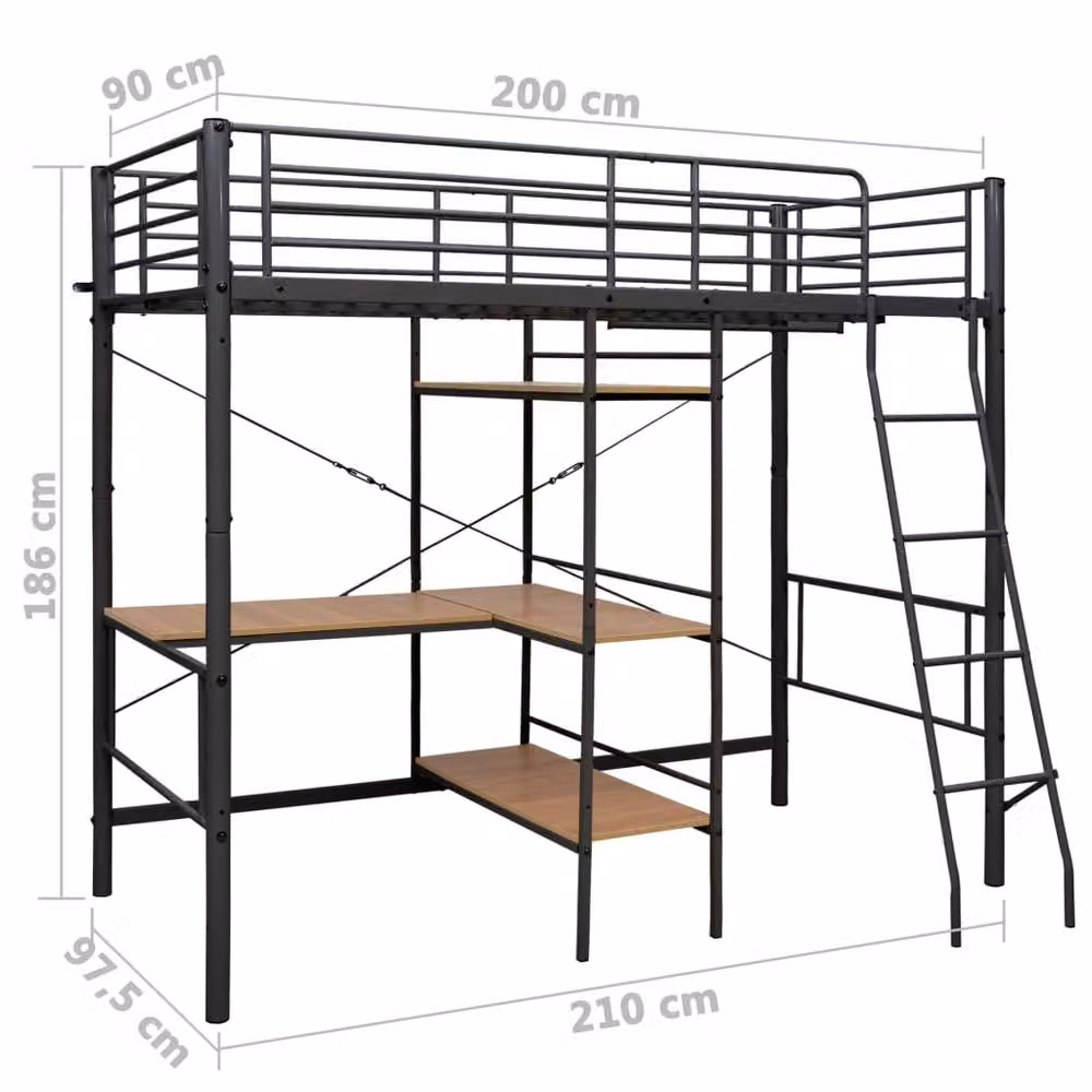 Berkfield Home Grey Metal Two-Level Childrens Bunk Bed with Side Compartments W/D/H: 90 x 200 cm – 4