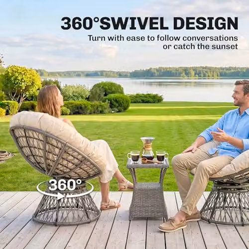 Outsunny 360 Swivel Rattan Moon Bowl Chair with Padded Cushion in Beige or Grey – 3