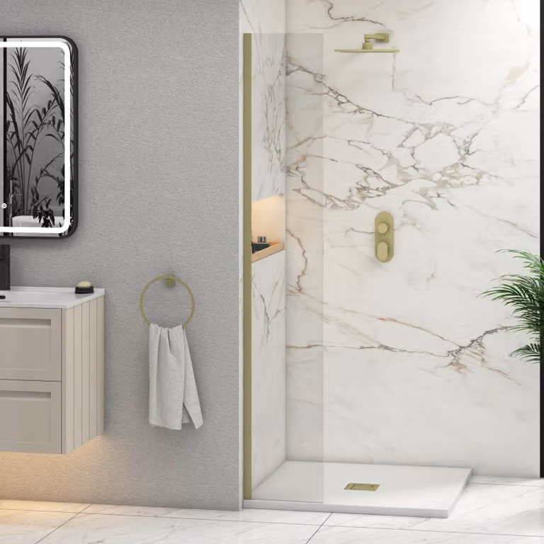 Royal Bathrooms Marbella Walk In Wet Room Shower Screen, Clear 8mm Easy Clean Glass, Brushed Nickel, W: 30 cm, H: 185 cm, D: 3 cm