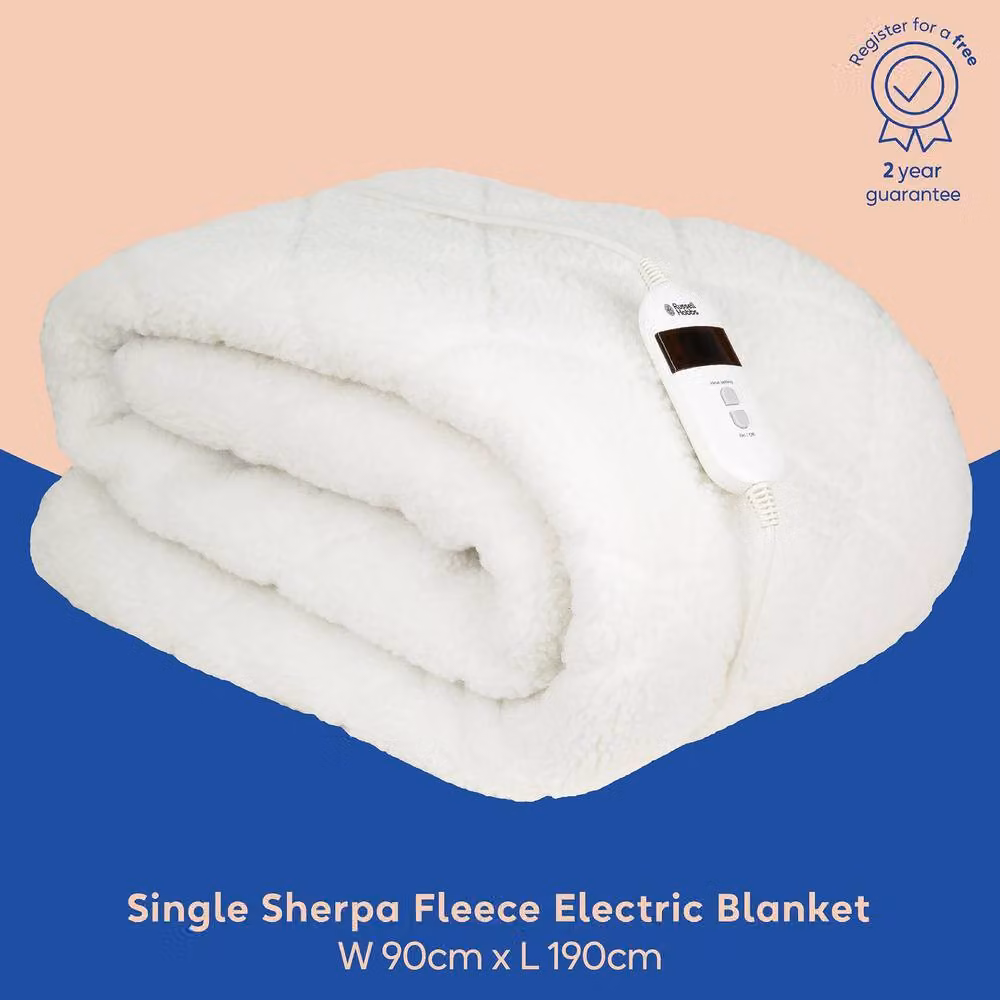 Russell Hobbs Luxury Sherpa Fleece Heated Single Fitted Underblanket, White, W/D/H: 90 x 190 cm – 2