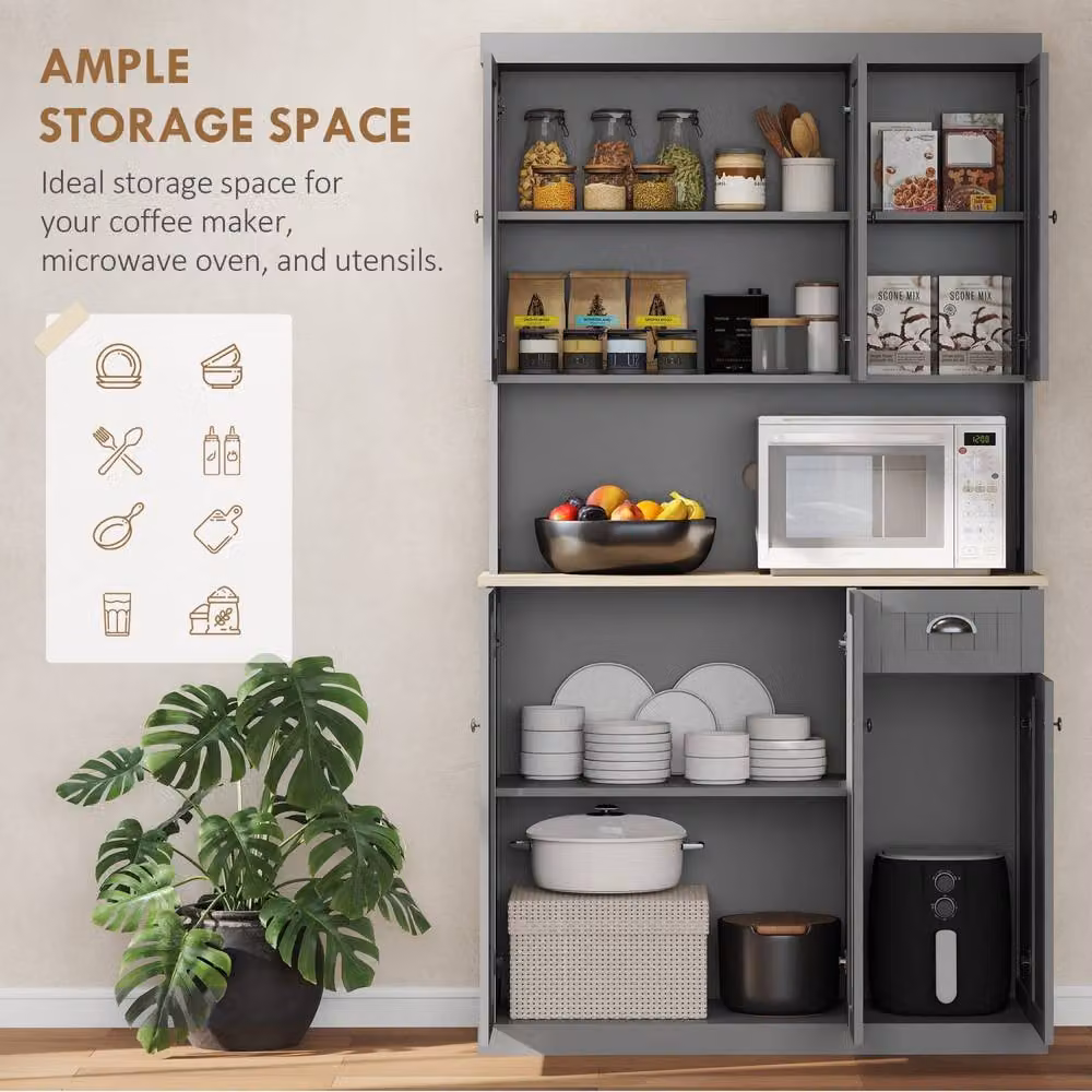 Wyld Haus Ririlo Grey Tall Kitchen Storage Cabinet with Hinged Doors and Internal Shelves, H: 180 cm, W: 39 cm, D: 40 cm – 4