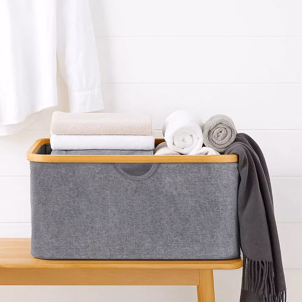 VOGREX 40L Collapsible Fabric Laundry Basket with Handles in Grey and Multicolour – 3