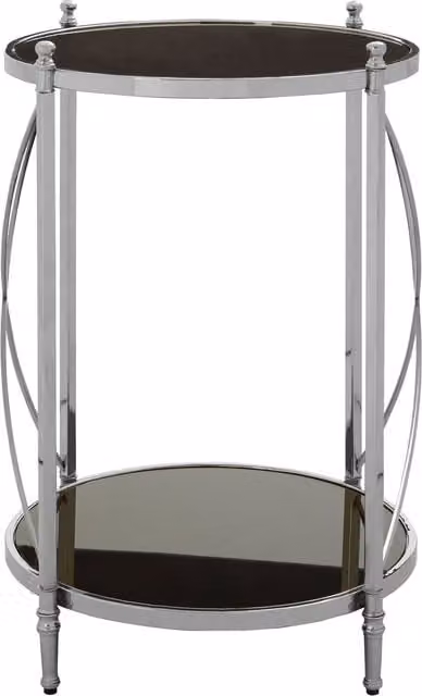 Orsina Black Mirrored Round Side Table by Couch with Silver Geometric Metal Frame and Glass Top, W/D/H: 50 x 50 x 67 cm – 1