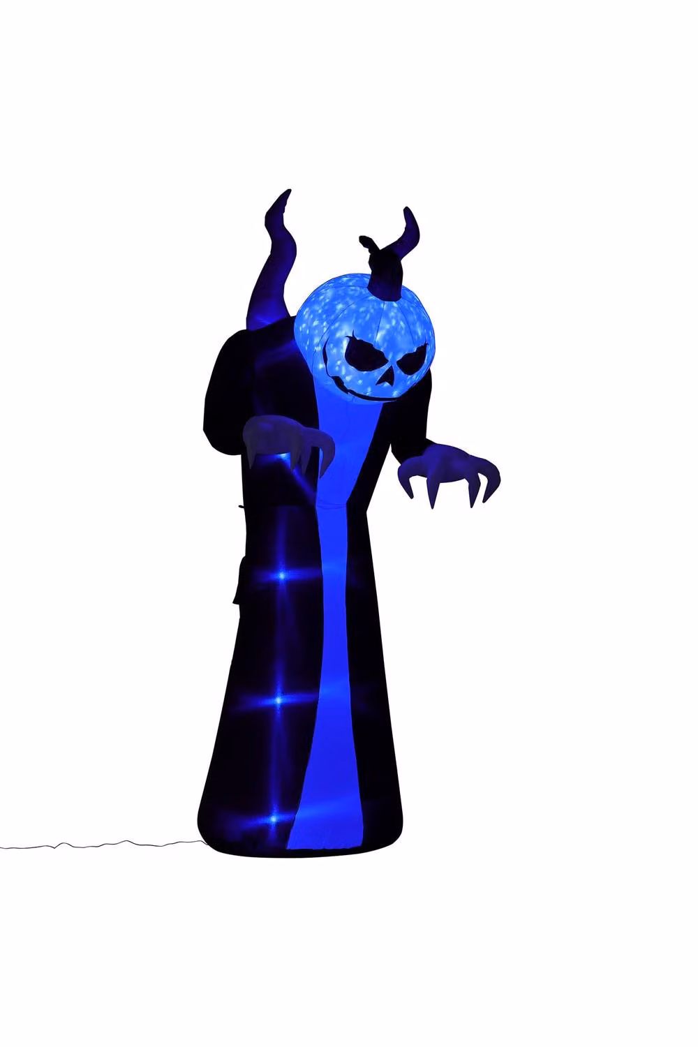 Garden Sanctuary Halloween Inflatable Ghost with Raised Hands and LED Lights in Black and Blue – 3