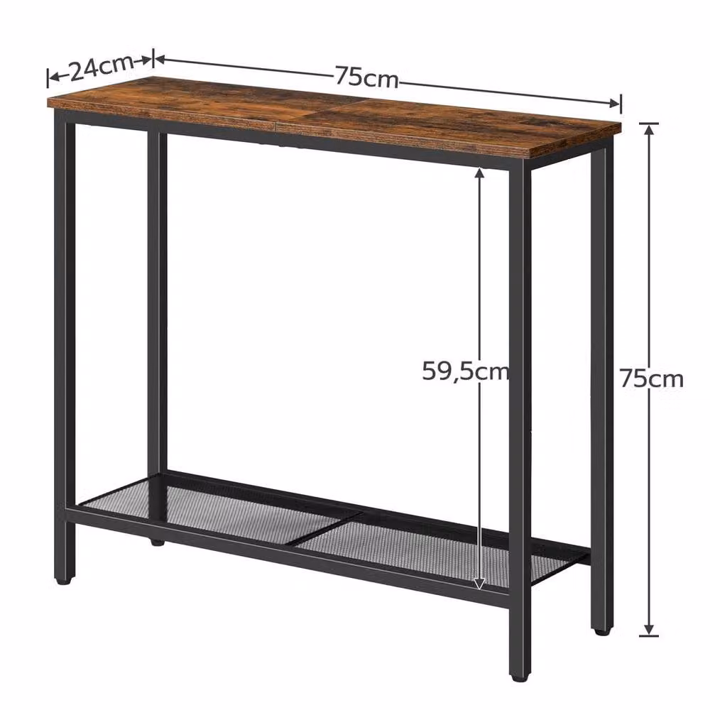 FORGEVIO Slim Console Table with Storage, Rustic Brown, W/D/H: 75 x 24 x 75 cm – 2