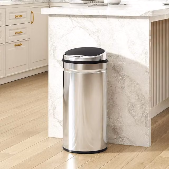 HOMCOM 50L Sensor Bin in Silver Stainless Steel with Soft Close and Fingerprint Proof Finish – 1