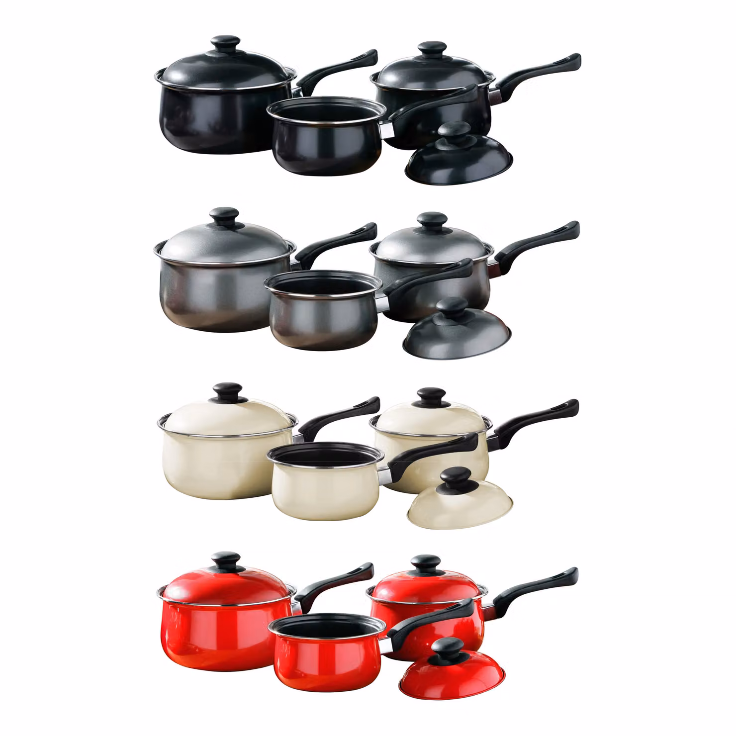 Orsina 3 Piece Non-Stick Carbon Steel and Stainless Steel Saucepan Set with Lids in White and Beige – 2