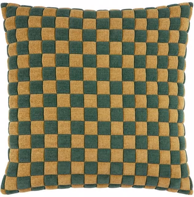 Furn Softie Green Checked Quilted Square Plush Cushion, W/D/H: 50 x 50 x 50 cm