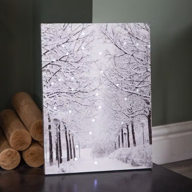 Snowtime Fibre Optic Christmas Winter Avenue Wall Canvas, W: 40 cm, H: 30 cm