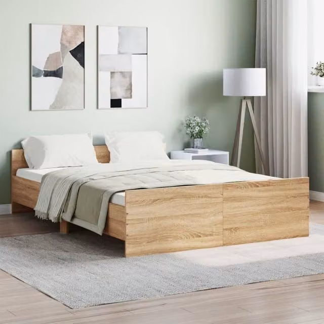Berkfield Home Sonoma Oak Bed Frame with Headboard and Footboard, Brown, W: 135 cm, L: 190 cm – 1