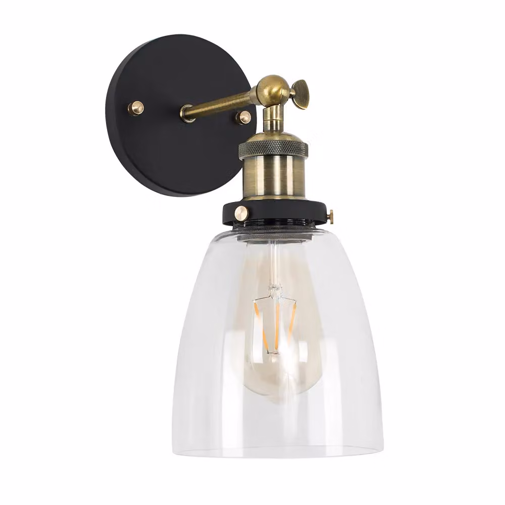 ValueLights Ambrose Industrial Gold and Black Metal Wall Lantern with Transparent Glass – 2