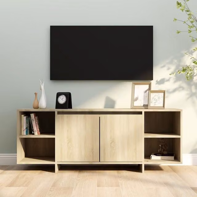 Berkfield Home Modern TV Cabinet in Sonoma Oak and Beige, W/D/H: 130 x 35 x 50 cm