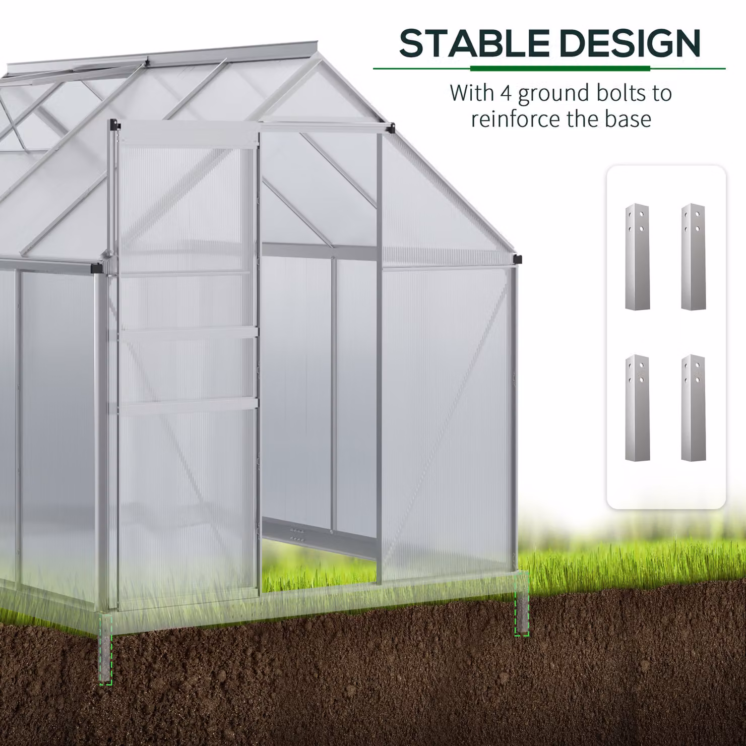 Outsunny Silver-Tone Aluminium Walk-In Greenhouse with Transparent Polycarbonate Panels – 3