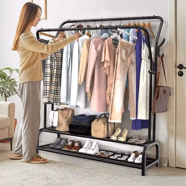 SPETLEK Heavy Duty Metal Double Rail Garment Rack in Black