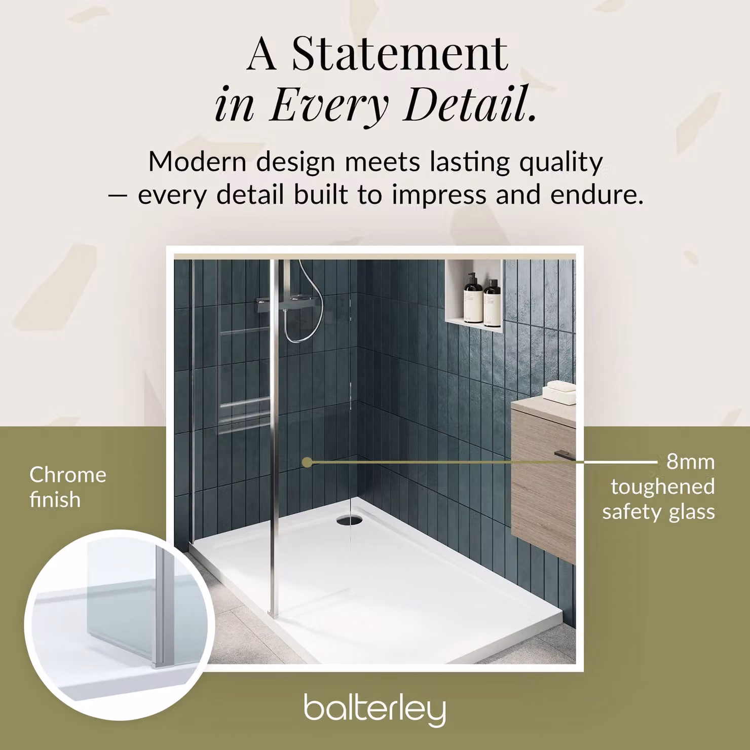 Balterley 8mm Glass Walk-In Wetroom Screen and Return with Tray, Silver and Transparent, W: 120 cm, D: 80 cm, H: 195 cm – 4