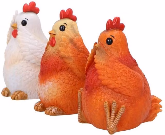 Nemesis Now Three Wise Hens Rustic Orange and White Animal Figurines, Height: 8.5 cm