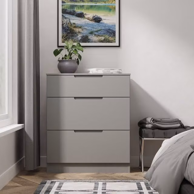 2 U Lucca Ready Assembled 3 Drawer Deep Chest in Dark Grey