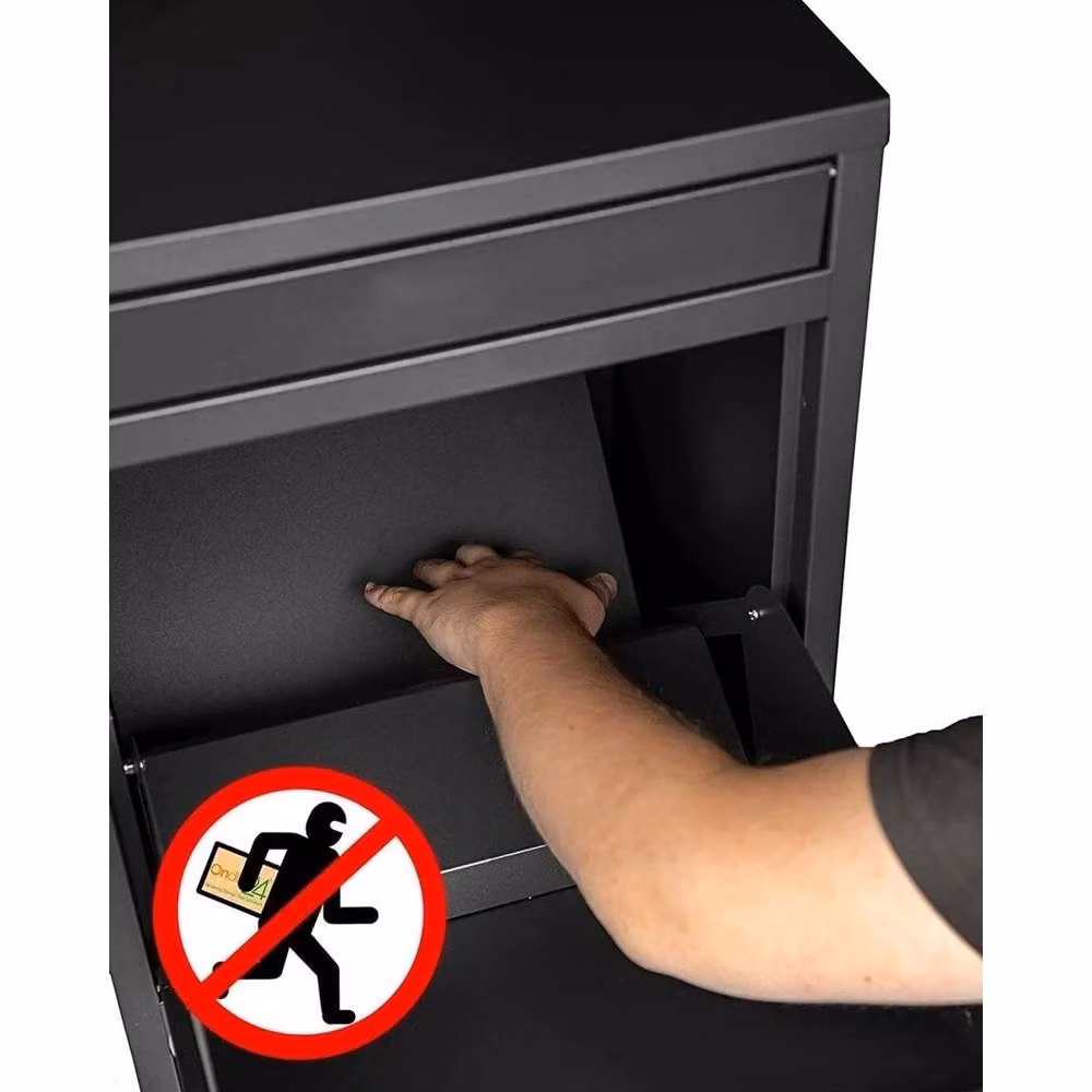 NESTLUNE Extra Large Lockable Outdoor Parcel Delivery Drop Box in Black Galvanised Steel W/D/H: 50 x 32 x 32 cm – 6