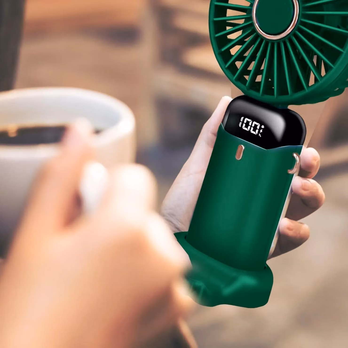 Dragodirect 2-in-1 Portable Mini Handheld Fan with LED Light, Rechargeable USB-C, Dark Green – 2
