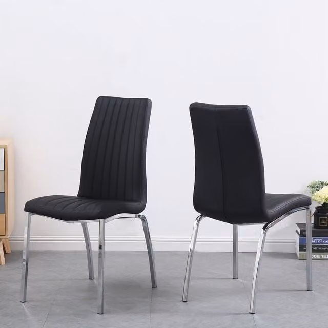 Susana Black Faux Leather Dining Chairs Set of 6 with Metal Legs