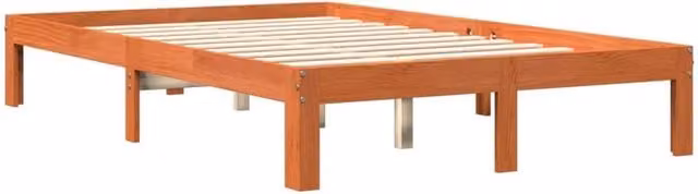 Berkfield Home Beautiful Solid Wood Bed Frame in Waxed Brown, W/D/H: 140 x 200 x 30 cm