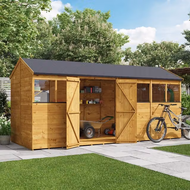 BillyOh Rustic Brown Wooden Reverse Apex Workshop with Tongue and Groove Construction and Gable Roof