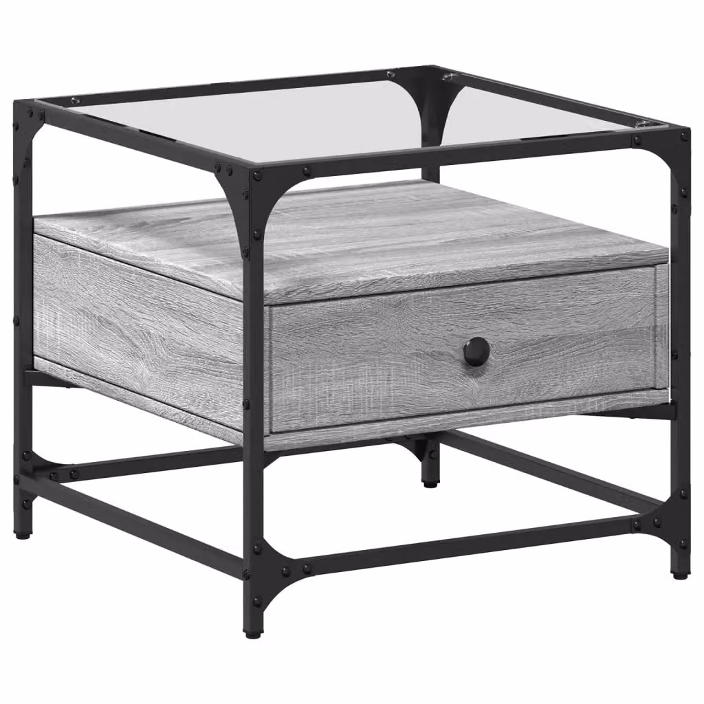 Berkfield Home Coffee Table with Glass Top in Grey Sonoma and Steel, W/D/H: 50 x 50 x 45 cm – 2