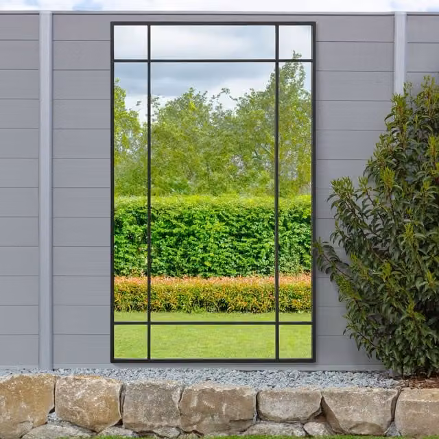 MirrorOutlet Genestra Modern Rectangular Outdoor Garden Hanging Wall Mirror in Black, W: 110 cm, H: 180 cm