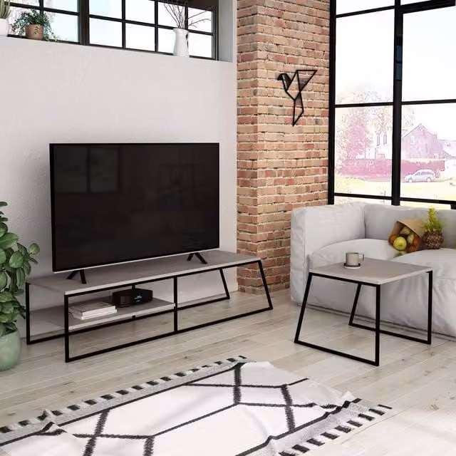 FWStyle Modular TV Unit and Sofa Table Set in Mocha