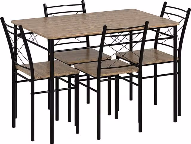 HOMCOM 5-Piece Industrial Dining Set with Rectangular Wood Table and Steel Frame in Brown and Black