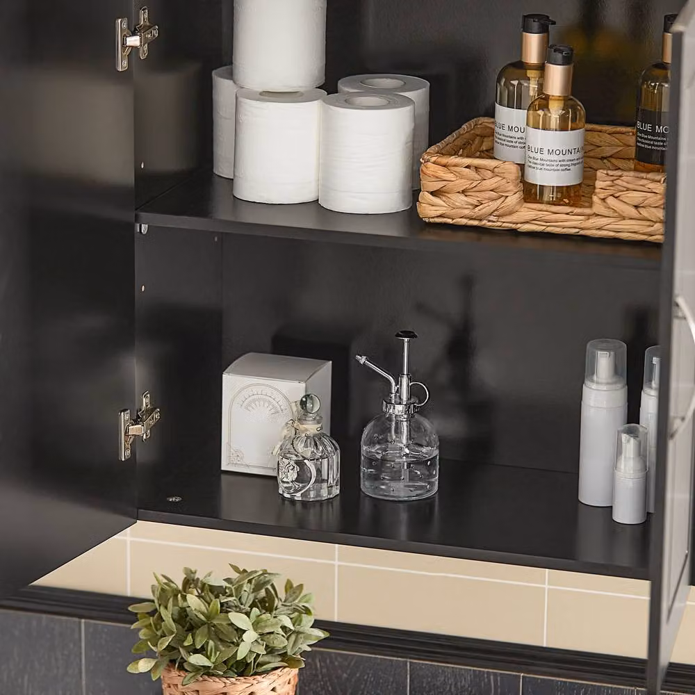 SoBuy Black Wall-Mounted Storage Cabinet with Hinged Doors and Internal Shelves, W: 60 cm, D: 30 cm, H: 60 cm – 6