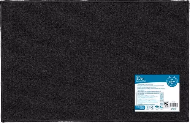 JVL Eden Machine Washable Latex Backed Doormat, Black, W: 50 cm, D: 80 cm – 1