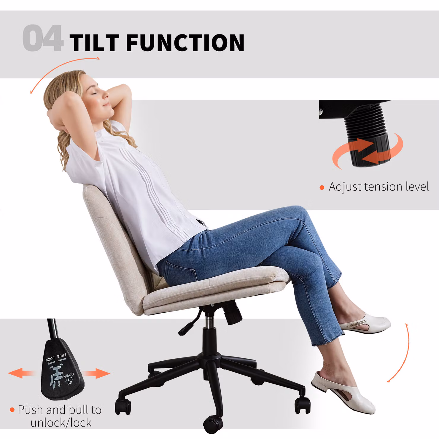 HOMCOM Modern Criss Cross Task Chair with Wheels and 360 Degree Swivel, Beige – 4