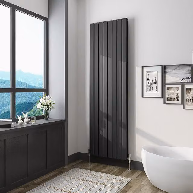 AicaBathroom Vertical Flat Panel Steel Radiator in Black, H 180 cm x W 54.4 cm