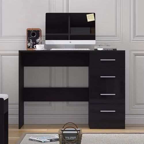 Reflect 4 Drawer High Gloss Desk in Black Gloss and Black Oak, H: 72 cm x W: 99 cm x D: 39.5 cm – 3