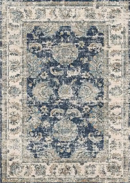 THE RUGS Perla Vintage Washable Blue Polyamide Non-Slip Rug, W: 160 cm, L: 230 cm