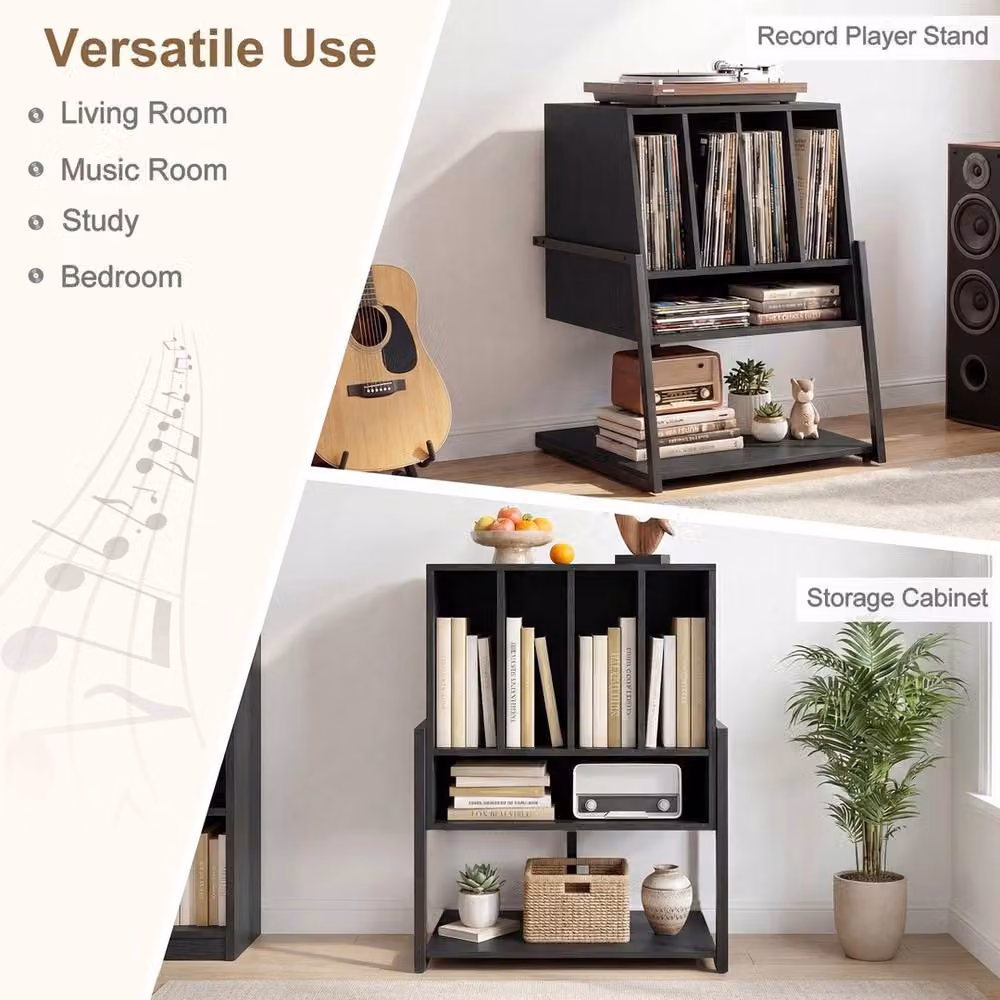 Kelvenix Modern Black Metal Record Player Stand and Storage Table – 4