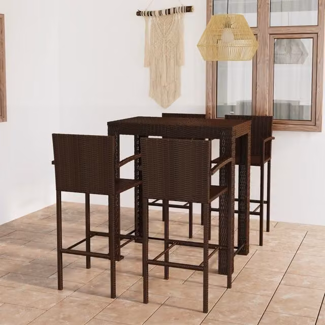 Berkfield Home 5 Piece Outdoor Bar Set with Armrests in Brown Poly Rattan