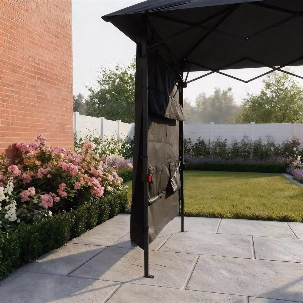 Home Source Folding BBQ Gazebo Outdoor Garden Marquee Tent with Accessory Pack, Black – 2