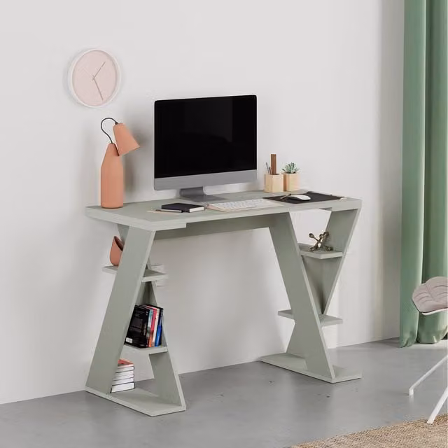 Decortie Papillon Modern Writing Desk in Ash Green, W: 106 cm, H: 75 cm, D: 50 cm