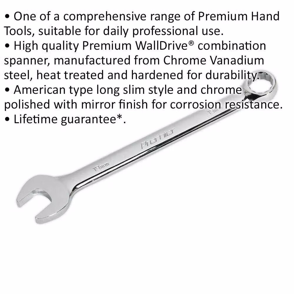 Loops 19mm Combination Spanner in Silver Chrome Vanadium Steel