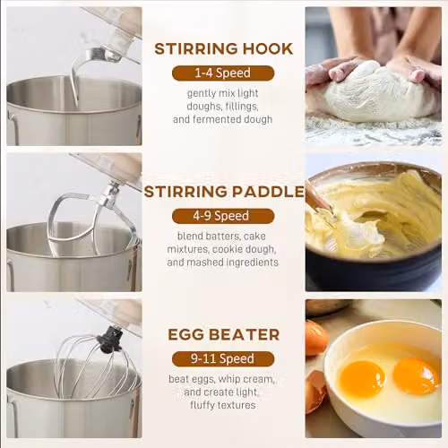HOMCOM 1400W Stand Mixer with 6L Bowl, 11 Speeds and Pulse Function in Beige – 4