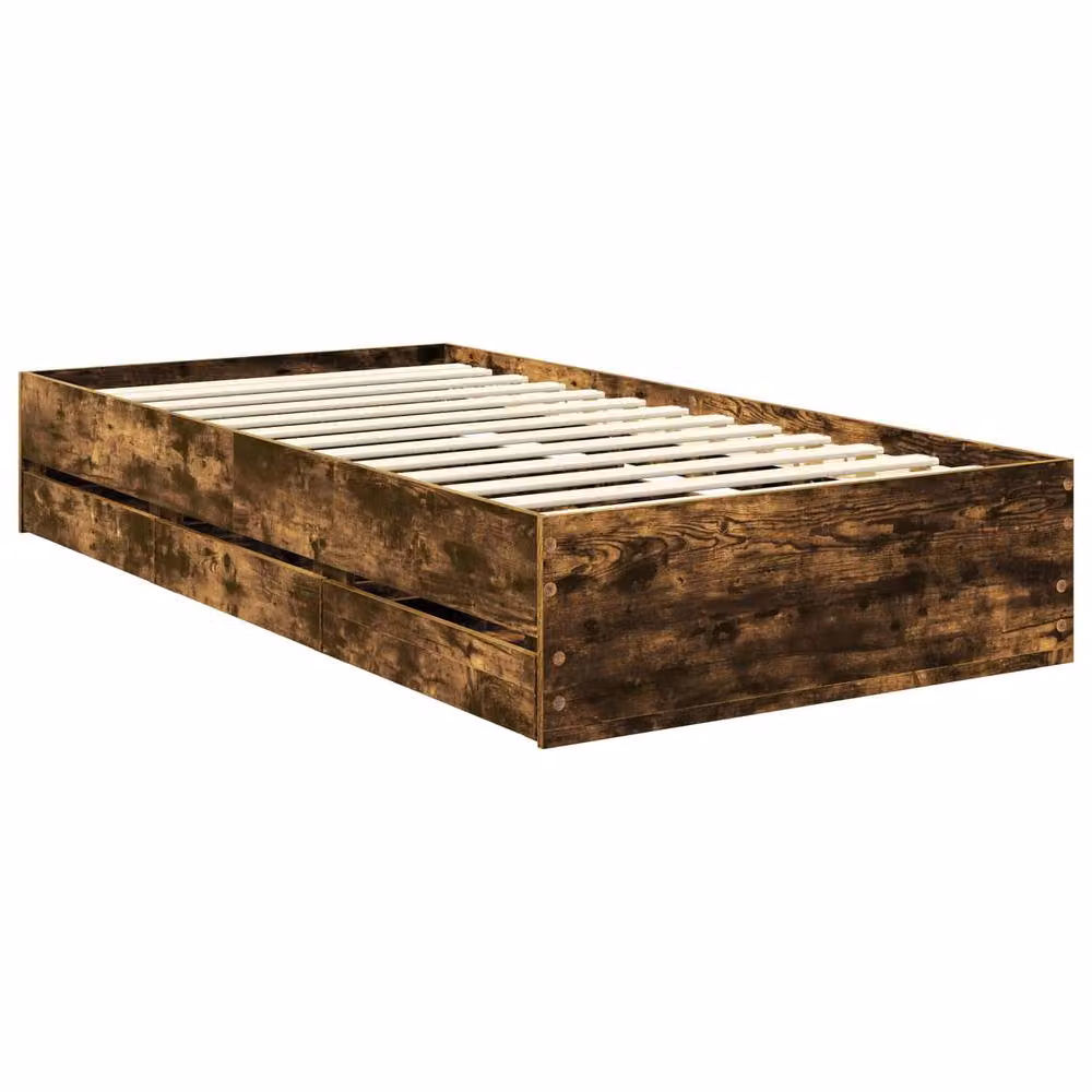 Berkfield Home Modern Bed Frame with Drawer in Smoked Oak Brown, W/D/H: 90 x 190 cm – 3