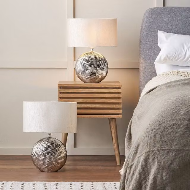 Ruma Set of 2 Mabel Silver Dot Textured Ceramic Table Lamps