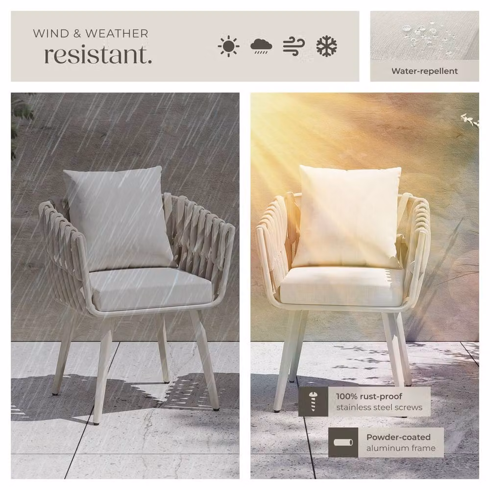 tectake Lugano Aluminium Garden Chair Set in Beige with Armrests and Cushions – 4